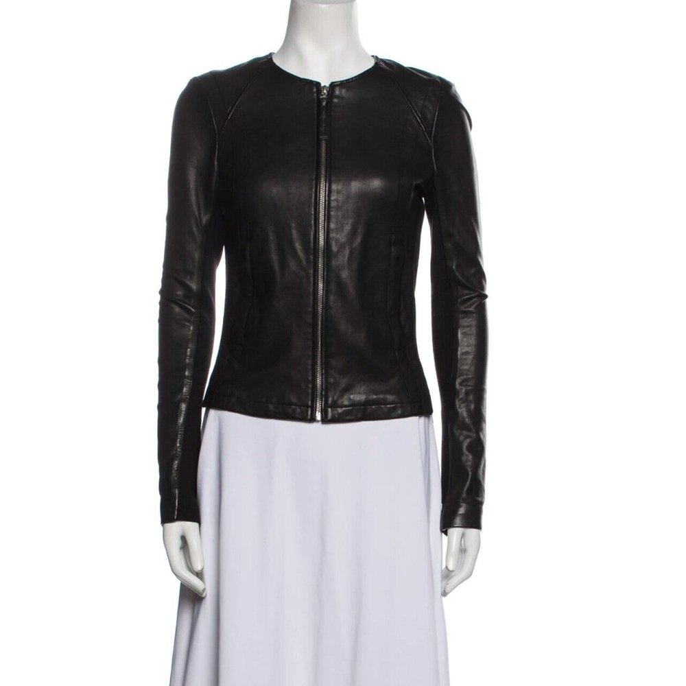 mackage brown lamb leather biker jacket fit is XS, tag is S